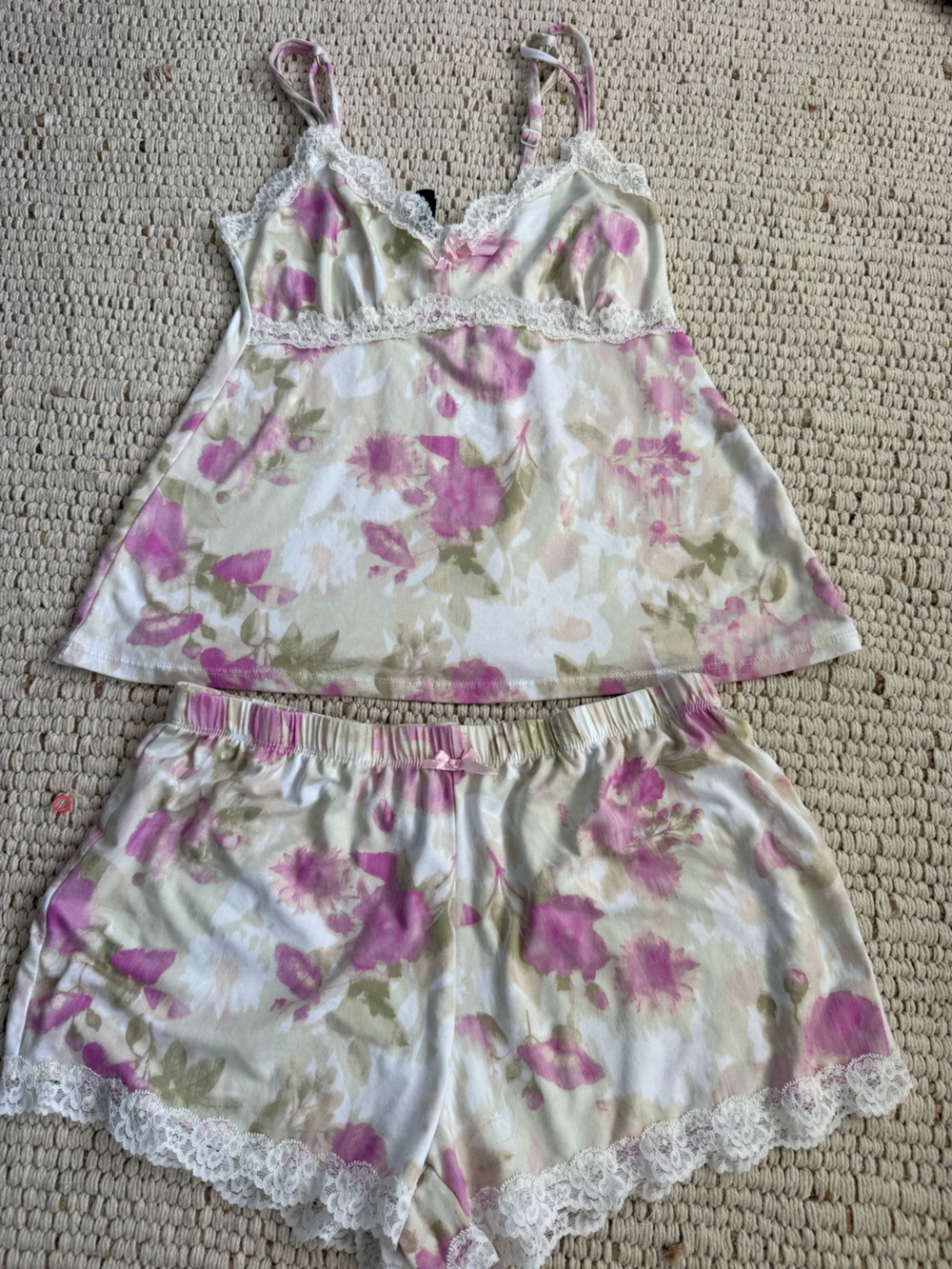Laura Ashley Pink & Cream Floral A-Line Sleepwear Skirt Set